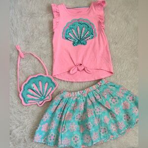 Isaac Mizrahi Pink and Teal Girls Matching Summer Set with Sequin Shell Purse